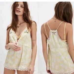 Free people INTIMATELY Night Special Cami, butter yellow lace embroidered Small